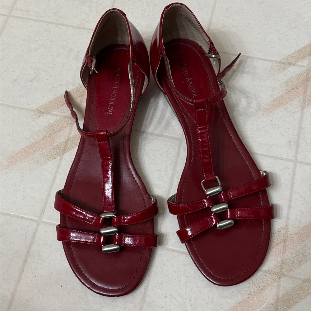 Enzo Angiolini Red Patent Leather Strappy Sandals